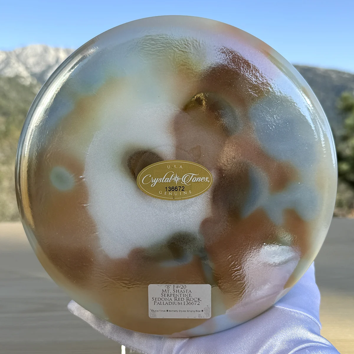 Mt. Shasta Serpentine, Sedona Red Rock, Palladium 8" F# -20 Crystal Tones Singing Bowl - Image 3