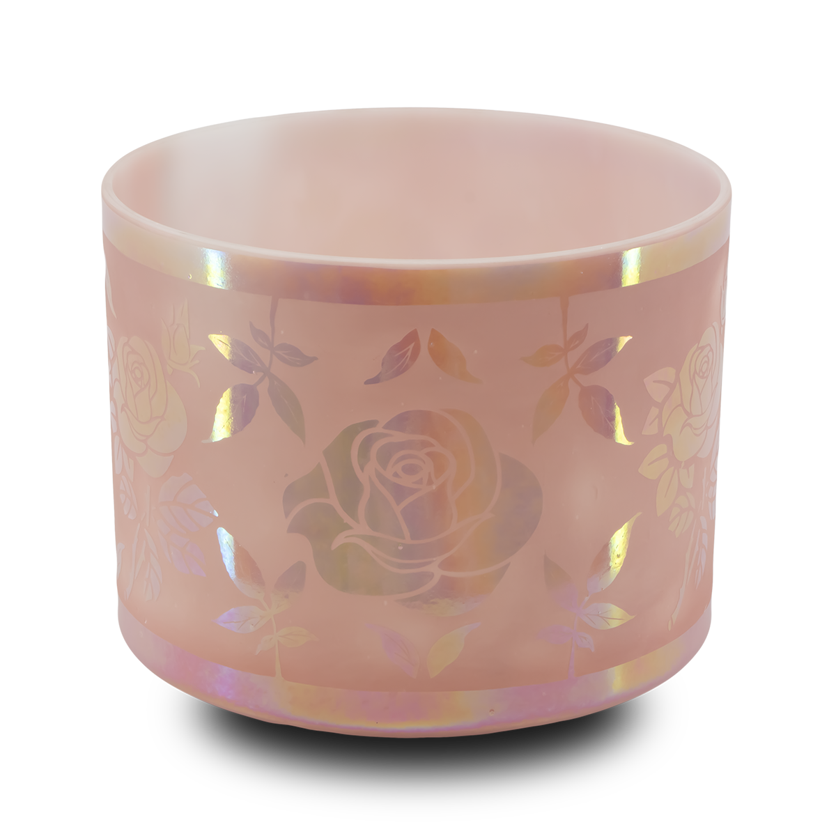 Rose Quartz, Platinum W/ Etched Roses 9" D# -15 Crystal Tones singing bowl