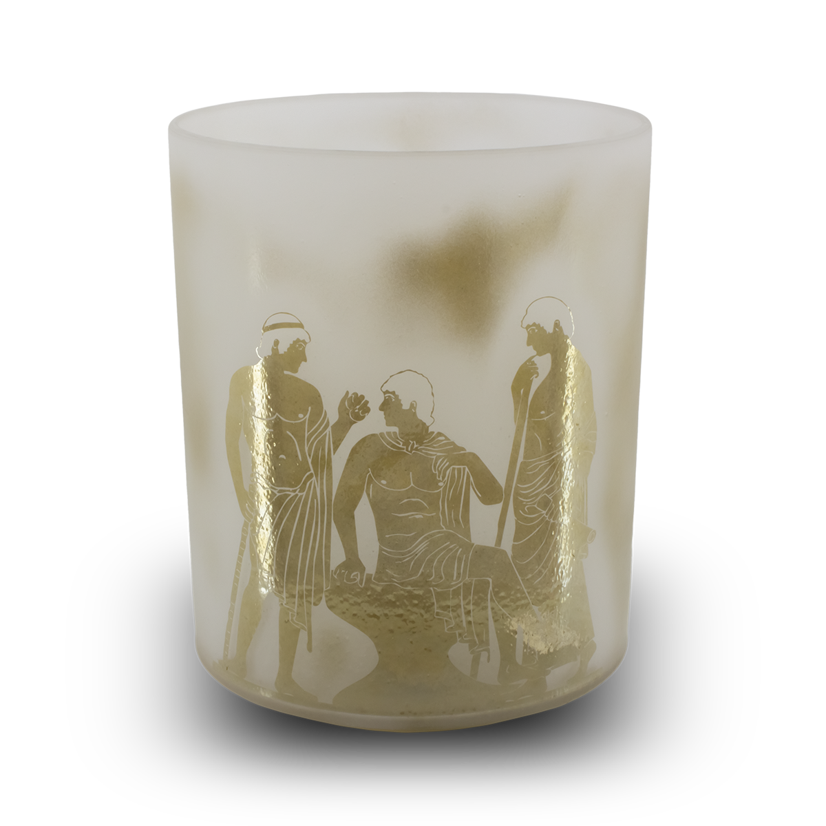 Smoky Quartz Tall w/ Etched Ancient Greek Men 7" F +20